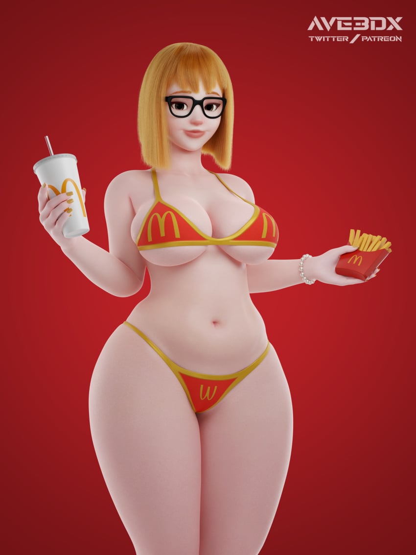 1girls 3d 3d_(artwork) alternate_breast_size ave3dx big_breasts bikini bra breasts cleavage curvaceous female female_only glasses huge_breasts huge_thighs light_skin mcdonald's mei_(overwatch) milf mom_(japanese_mcdonald's_commercial)_(cosplay) orange_hair overwatch overwatch_2 panties short_hair thick thick_thighs yoru_mac