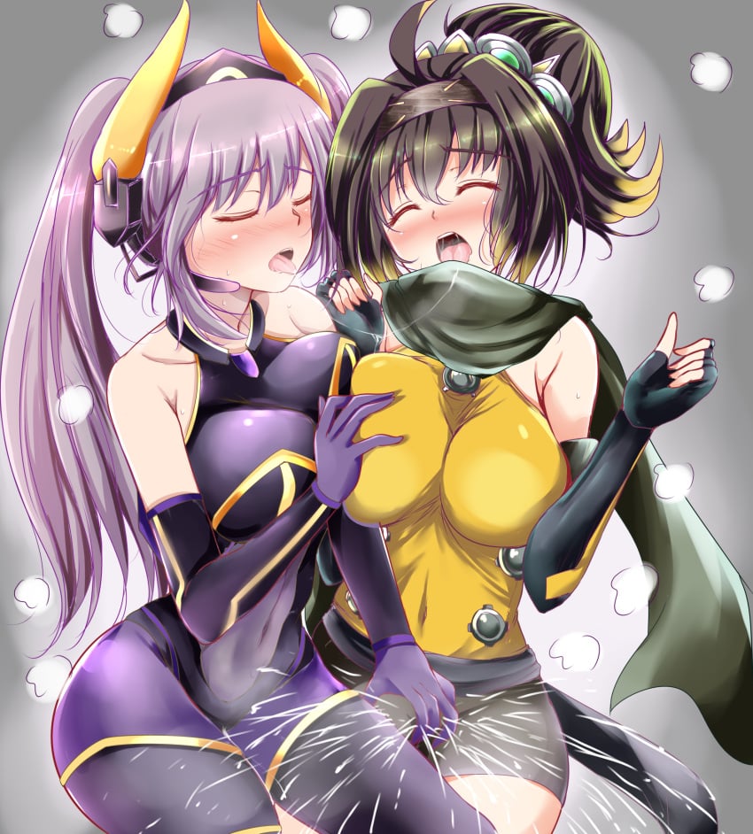 2girls andrew_(artist) duel_monster i:p_masquerena kunoichi ninja s-force_rappa_chiyomaru yu-gi-oh! yuri