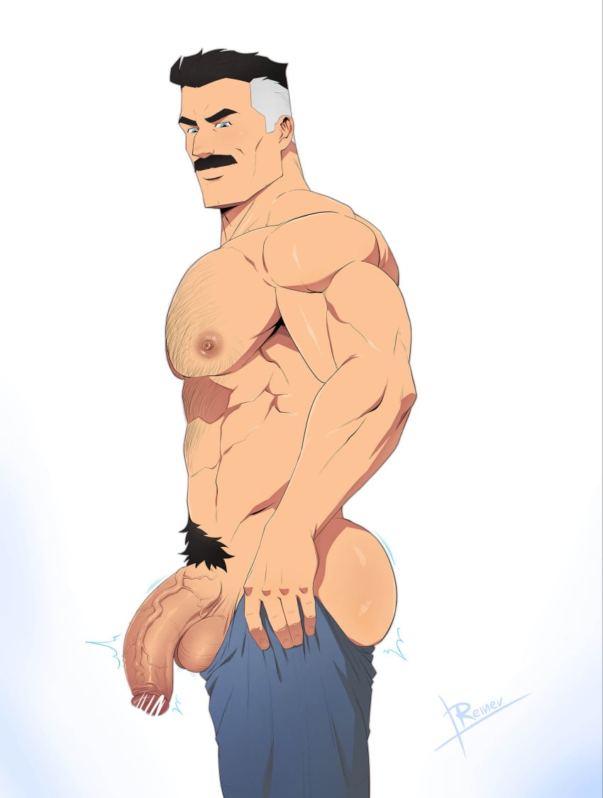 ass balls bara big_penis facial_hair invincible male male_only moustache muscles muscular nolan_grayson omni-man pants penis penis_out reiner55 shirtless solo solo_male tight_pants_(meme)