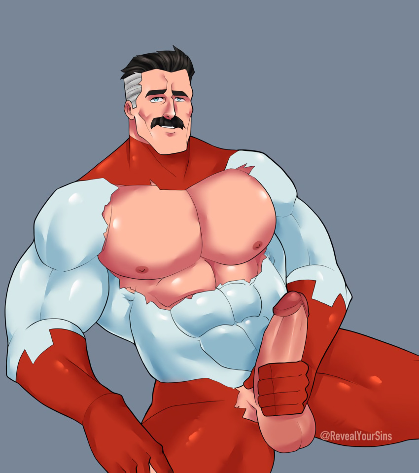 balls bara big_penis boner costume erection facial_hair invincible male male_only moustache muscles muscular nolan_grayson omni-man penis penis_out revealyoursins ripped_clothing solo solo_male