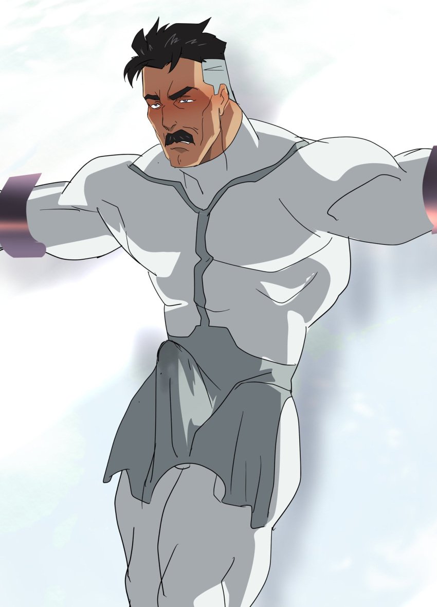 balls bara blush boner clothing erection erection_under_clothes facial_hair fully_clothed invincible male male_only moustache muscles muscular nolan_grayson omni-man penis solo solo_male t2wk