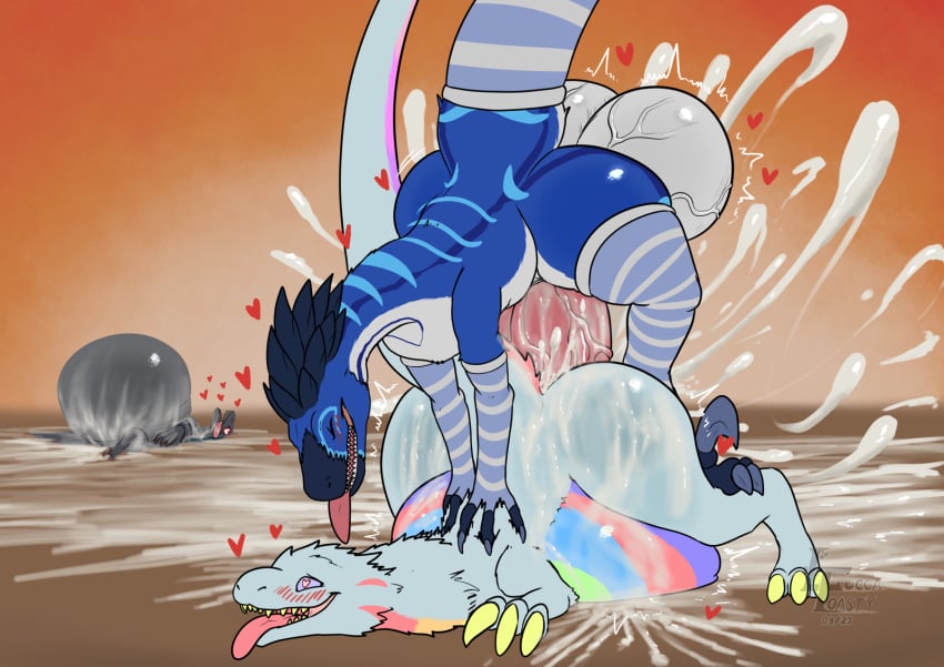 <3_eyes 3_fingers 3_toes ambiguous_gender ambiguous_penetration arm_stockings ass balls big_balls big_butt big_penis blue_(jurassic_world) blue_body bodily_fluids brown_claws claws closed_eyes clothing countershading cum cum_ballooning cum_everywhere cum_on_butt cum_on_ground dinosaur dromaeosaurid excessive_cum excessive_genital_fluids fan_character feathered_dinosaur feathers feet female feral feral_on_feral fingers from_behind_position fucked_silly furgonomics genital_fluids genitals grey_body grey_claws group head_feathers heart hi_res huge_balls huge_cock hyper hyper_balls hyper_genitalia hyper_penis inflation jurassic_park jurassic_world legwear legwear_only luccatoasty male male/ambiguous messy mostly_nude open_mouth orange_background ostro_the_utahraptor pattern_clothing penetration penis perching_position rainbow_countershading reptile scalie sex simple_background stockings stockings_only striped_clothing stripes tail tail_clothing theropod toes tongue tongue_out tremble_spikes trio universal_studios utahraptor vein veiny_balls veiny_penis white_balls white_body white_countershading yellow_claws yellow_teeth