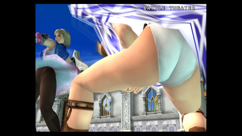 3d ass bandai_namco blonde_hair busty cassandra_alexandra female female_focus female_only hourglass_figure long_hair milf panties screenshot sisters sophitia_alexandra soul_calibur soul_calibur_ii tagme white_panties wide_hips