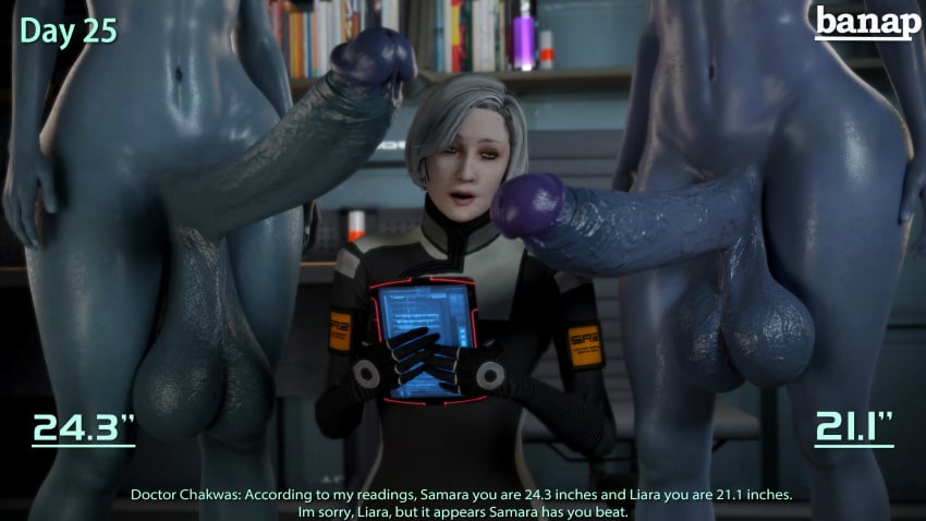 1girls 2futas 3d alien alien_girl alien_humanoid asari banap big_balls big_penis blender blender_(software) breasts comic comparing comparing_penis comparison dialogue dick dickgirl dr._karin_chakwas english english_commentary english_dialogue english_text female futanari huge_cock liara_t'soni mass_effect measurements measuring measuring_penis nipples no_nut_november nude nude_futanari penis samara text