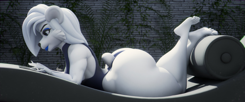 1girls anthro ass barefoot big_ass bubble_butt cellphone chelsey_(rumakis) clothing dat_ass dress dumptruck_ass fat_ass female female_only furniture huge_ass large_ass looking_at_phone lying lying_on_stomach phone polar_bear rumakis solo thick_ass thick_thighs ursid wide_hips