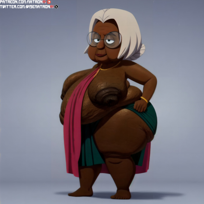 4k ai_generated bbw big_breasts breasts brown_skin cellulite dark-skinned_female dark_nipples dark_skin female female_focus female_only gilf glasses glitch_techs granny highres indian indian_clothes indian_female jowls large_breasts looking_at_viewer matronai_(artist) netflix old older_female patreon patreon_username pinup sagging_breasts stable_diffusion thick thick_thighs twitter_username wide_hips