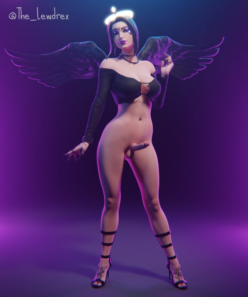 1futa 3d angel angel_wings ark_(fortnite) armwear balls big_breasts black_hair blender breasts cleavage cleavage_cutout clothed clothing epic_games erect_penis erection female female_focus female_only fortnite fortnite:_battle_royale futa_only futanari half-dressed half_naked halo headwear high_heels highres jewelry lewdrex light-skinned_female light-skinned_futanari light_skin lipstick long_hair looking_at_viewer makeup medium_breasts necklace nose_piercing penis presenting presenting_breasts presenting_penis purple_lipstick purple_makeup simple_background solo solo_focus standing thick_thighs watermark wings