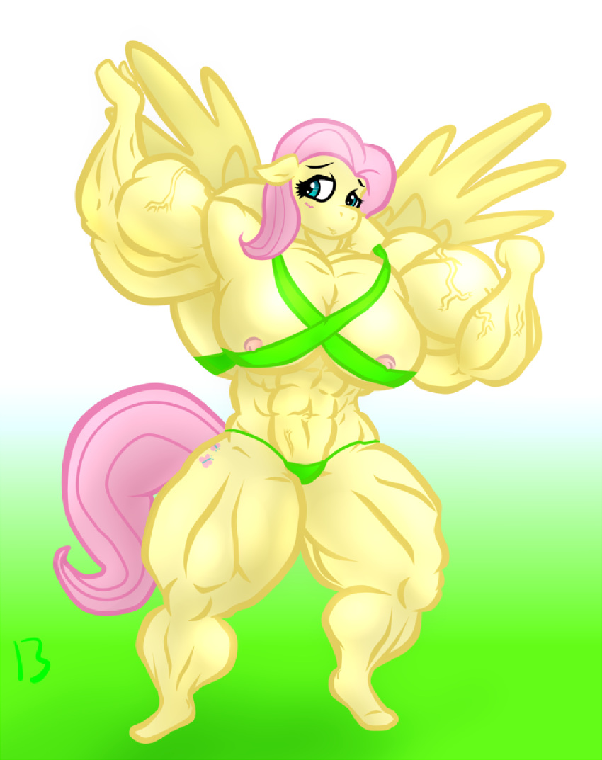 abs biceps big_breasts big_muscles breasts female fluttershy_(mlp) hair huge_breasts huge_muscles large_breasts large_muscles long_hair muscles muscular muscular_female my_little_pony pecs pink_hair pony stx70 wings