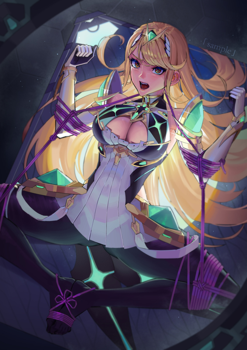 17yunzi 1girls absurd_res angry angry_sub arms_tied bare_shoulders black_legwear black_stockings blonde_hair bondage bound_arms bound_legs breasts cleavage core_crystal dress elbow_gloves female female_only femsub gloves highres large_breasts legs_apart legwear long_hair monolith_soft mythra nintendo on_back on_table purple_rope rope rope_bondage spread_legs stockings submissive submissive_female table thick_thighs thighs very_long_hair white_dress white_gloves xenoblade_(series) xenoblade_chronicles_2 yellow_eyes