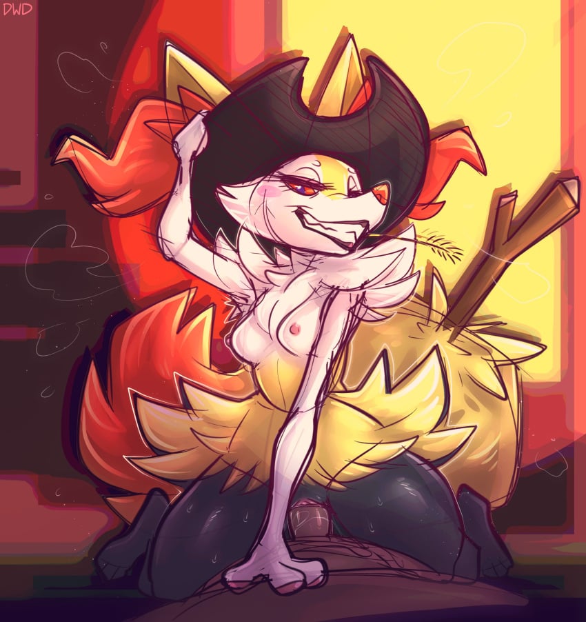 absurd_res anthro black_body black_fur braixen breasts clothing cowgirl_position dimwitdog duo female female_pokemon female_pokemon/male_human femdom first_person_view from_front_position fur generation_6_pokemon genitals grin grinning_at_viewer hat headgear headwear hi_res human looking_at_viewer male male/female male_pov malesub mammal multicolored_body multicolored_fur nintendo nipples on_bottom on_top penetration penis pokemon pokemon_(species) red_eyes sex small_breasts smile smiling_at_viewer smirk smirking_at_viewer straddling vaginal_penetration white_body white_fur yellow_body yellow_fur