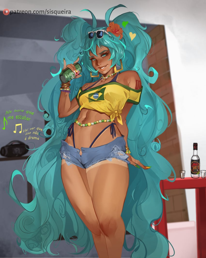 athletic athletic_female beads brazil brazilian brazilian_female brazilian_miku busty female female_focus female_only hatsune_miku hourglass_figure long_hair makeup sisqueira tagme tan tan_body tan_skin tanline twintails vocaloid waist_beads wide_hips