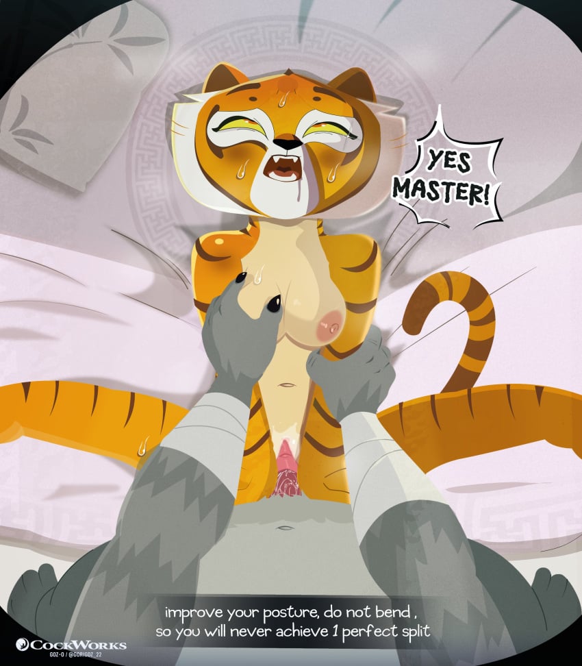 1girls 2024 breast_grab breasts dreamworks feline female female_focus furry gosgoz kung_fu_panda male master_tigress nipples open_mouth orange_fur orange_hair penetration penis position_of_power pussy sex spread_legs text text_box tiger vaginal_penetration vaginal_sex yellow_eyes