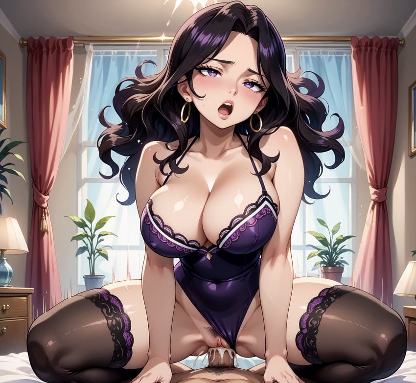 ahegao ai_generated cana_alberona cleavage cowgirl_position cum_in_pussy fairy_tail large_breasts leotard lingerie payop pony_diffusion_xl pov stockings vaginal_sex