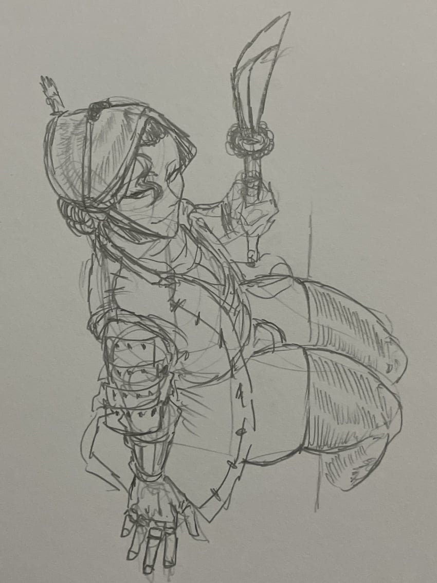 1femboy armored armored_femboy bulge femboy for_honor holding_weapon humble_shark legwear looking_at_viewer nobushi rule_63 sitting sitting_down sketch smiling_at_viewer stockings thick_thighs traditional_media_(artwork)