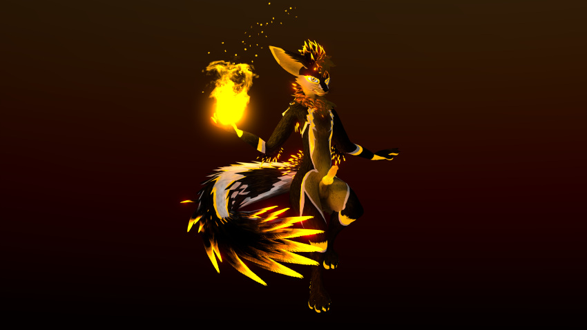 16:9 3d_(artwork) 4k absurd_res alternate_color alternate_form anthro ascended_xevian balls black_body digital_media_(artwork) elemental_manipulation feathers fire fire_manipulation fireball floating fur genitals glowing hi_res huge_filesize magic magic_user male penis rexouium stripes white_body white_fur white_stripes widescreen xevian_(xevianlight) xevianlight yellow_body yellow_feathers yellow_fur yellow_penis