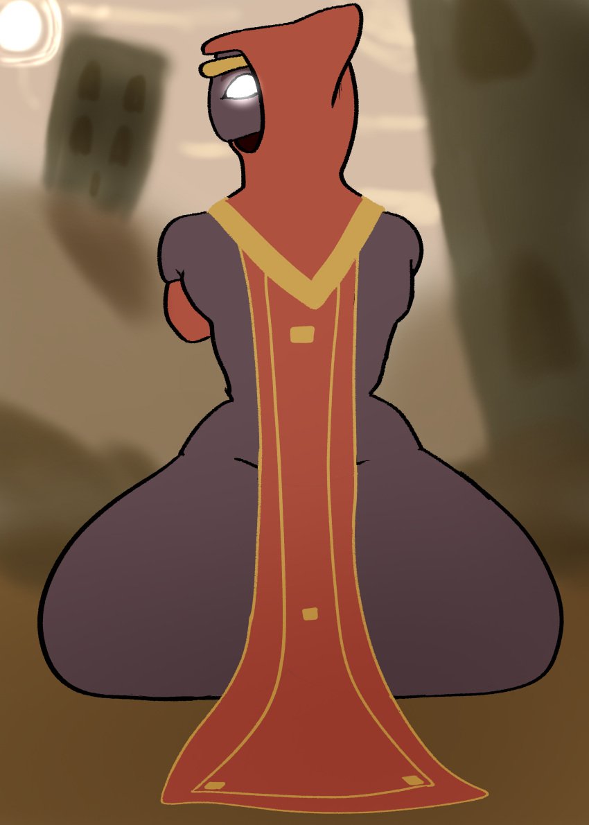 absurd_res ambiguous_gender ass barely_clothed big_ass cape dark_skin featureless_face glowing_eyes hi_res highres hood hourglass_figure huge_ass journey_(game) looking_at_viewer looking_back nude outdoors outside rear_view sitting solo solo_focus thatgamecompany traveler weepeeman1 wide_hips