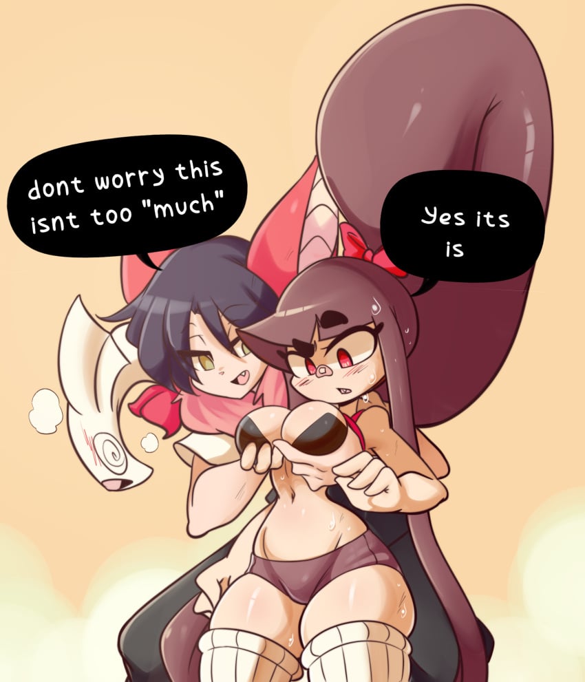 big_breasts breasts cleavage female gaghiel_(diives) generation_3_pokemon lucyfercomic mawile nintendo pokemon pokemon_(species) roy_(lucyfercomic) thick_thighs wide_hips