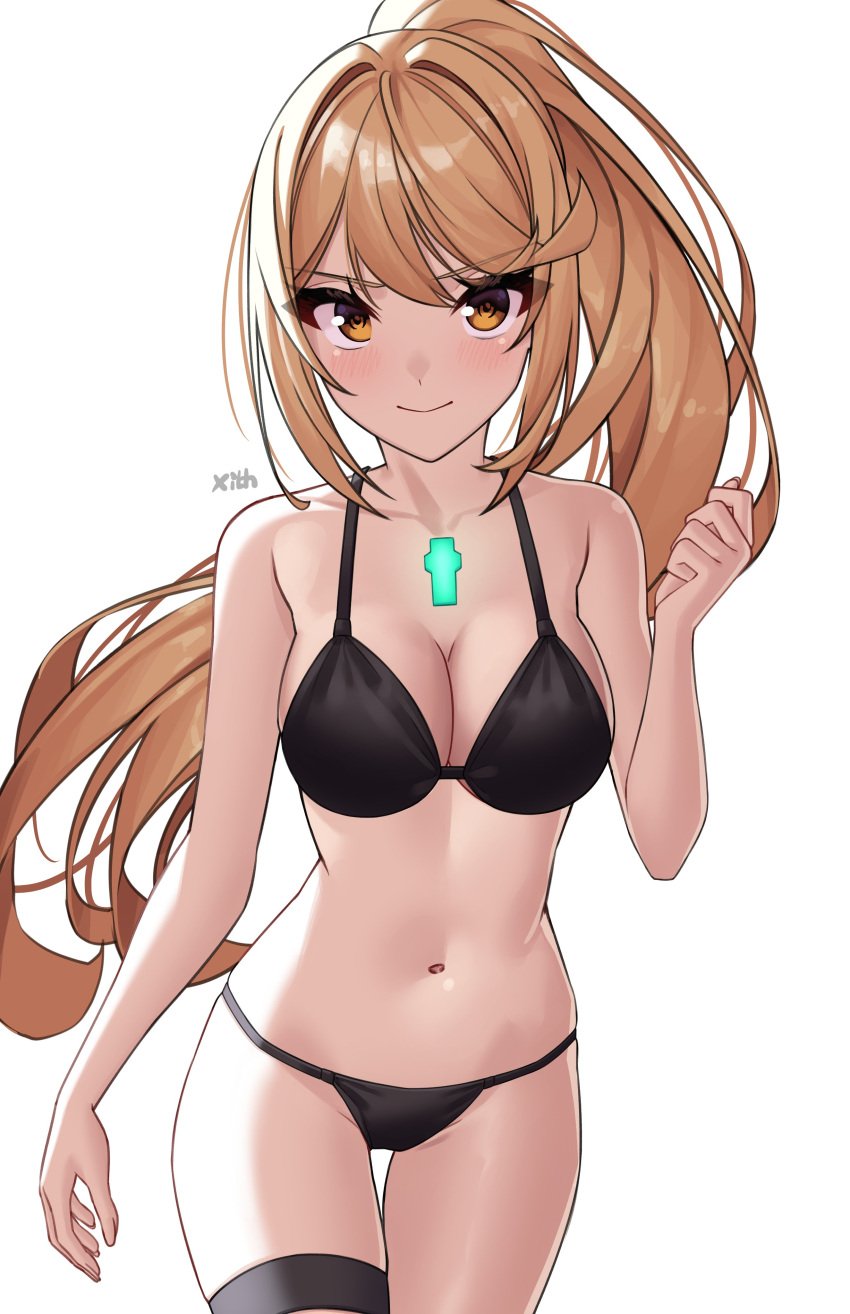 blonde_hair breasts core_crystal female female_only looking_at_viewer mythra nintendo solo x_xith_x xenoblade_(series) xenoblade_chronicles_2