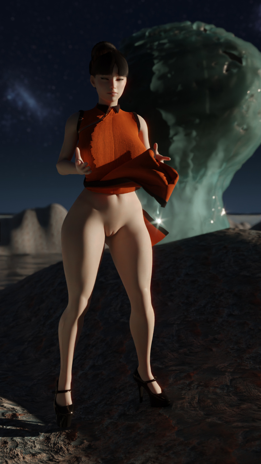 3d alien chichi double_slit_dress dragon_ball high_slit_dress meditation sextus400 skirt_up space