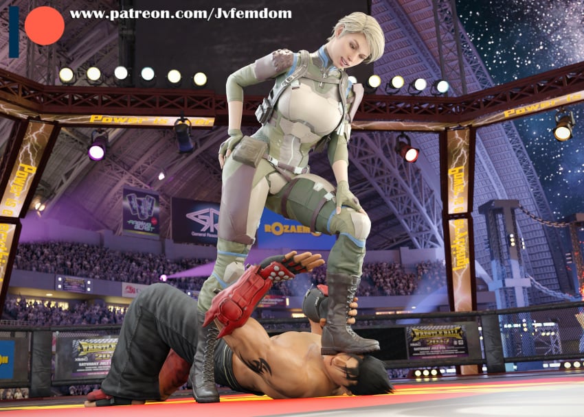 1boy 1girls 3d 3d_(artwork) absurd_res beaten black_hair blender blonde_hair boot_fetish boots cassie_cage combat_boots crush crushing dominant dominant_female domination dominatrix feet female female_domination femdom foot_fetish foot_on_face foot_on_head hand_on_hip helpless highres humiliation jin_kazama jvfemdom kazama_jin legs long_hair looking_at_another looking_down looking_pleasured male male/female mortal_kombat mortal_kombat_11 pathetic ponytail sadism sadistic smirk smirking standing stepped_on stepping stepping_on_chest stepping_on_face stepping_on_head stomp stomping submission submissive submissive_male tekken thick_thighs thighs trample trampling