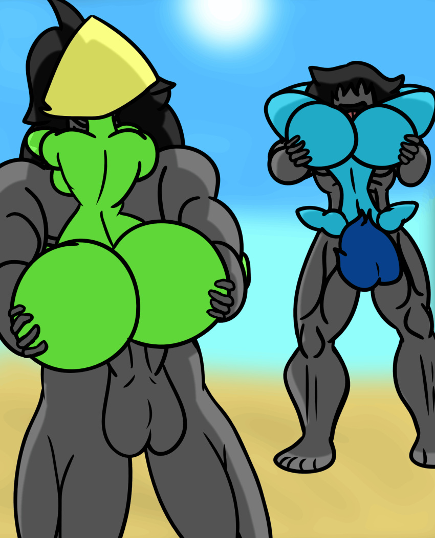 2boys 2girls 69 69_position animated beach beach_background black_hair blue_body blue_hair blue_skin buff cartoon_network decano gem_(species) grey_body grey_skin huge_ass huge_butt lapis_lazuli_(steven_universe) licking licking_pussy muscular muscular_male orientation_play peridot_(steven_universe) standing standing_sex steven_universe tagme