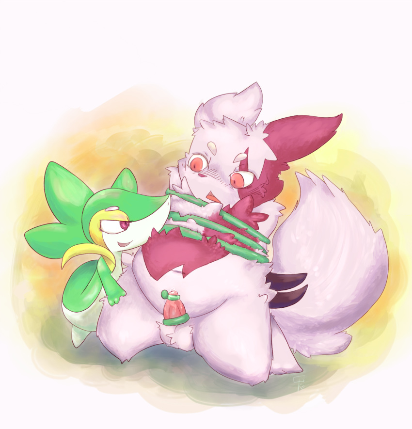 balls bound caustickeet cum fluff open_mouth penis pokemon pokemon_(species) red_eyes sitting snake snivy vine zangoose