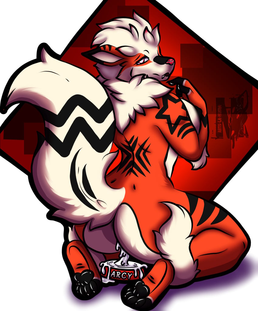 absurd_res anthro arcanine arcy arts-la-huska female generation_1_pokemon hi_res nintendo pokemon pokemon_(species) semen_on_body solo