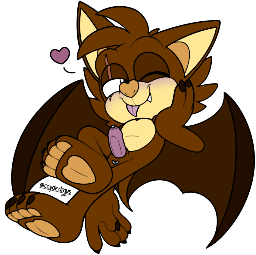 2024 4_toes 5_fingers alpha_channel anthro balls bat bat_ears bat_wings big_ears big_feet big_hands big_nose blush brown_body brown_eyes brown_fur caydedraws claws colored digital_drawing_(artwork) digital_media_(artwork) erection eye_scar eyelids facial_scar fan_character fangs feet fingers fluffy fur genital_piercing genitals glistening glistening_eyes hair half-lidded_eyes hand_on_cheek hand_on_face head_tuft heart heart_nose hi_res jewelry leaf-nosed_bat leaning leaning_back lidded_eyes male mammal membrane_(anatomy) membranous_wings microbat mikey_the_vampire_bat nude one_eye_closed pawpads paws penile penis penis_piercing piercing purple_penis purple_tongue scar scrotum_piercing sega signature simple_background smile solo sonic_(series) sonic_the_hedgehog_(series) tail teeth toes tongue tongue_out tuft vampire vampire_bat wings wink yangochiropteran