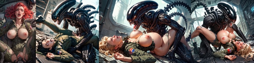 ai_generated alien alien_(franchise) big_breasts blonde_hair breeding breeding_slave crying female half_naked impregnation naked nsfw nude pregnant rape red_hair sex vaginal_penetration veltro01 xenomorph