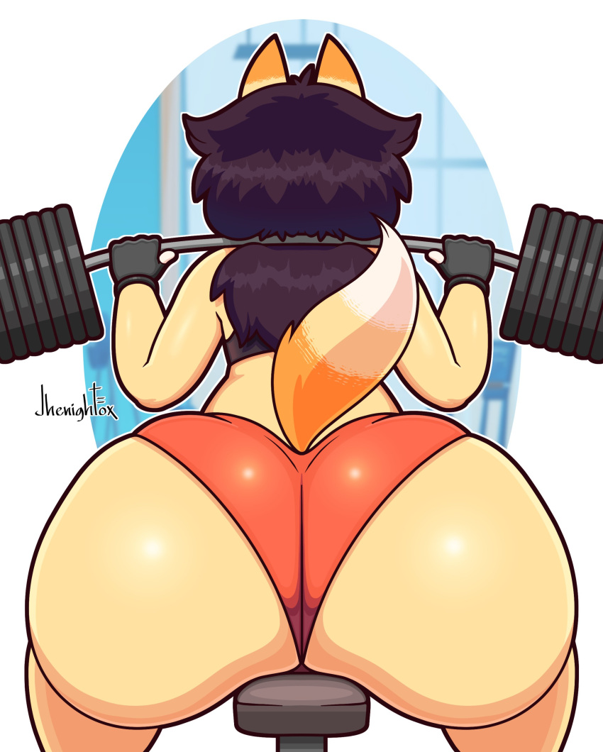 anthro ass big_ass bubble_butt exercise female huge_ass jhenightfox julie_(jhenightfox) lifting_weights thick_thighs weightlifting wide_hips