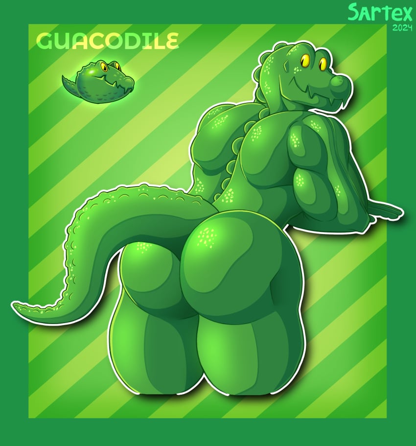 1boy 2024 absurd_res anthro ass ass_focus big_butt crocodile crocodilian crocodylid crossed_arms electronic_arts elemental_creature elemental_humanoid feral flora_fauna gay green_body guacodile_(pvz) hi_res humanoid looking_back male muscular muscular_anthro muscular_male plant plant_humanoid plants_vs._zombies plants_vs_zombies plants_vs_zombies_2:_it's_about_time popcap_games presenting presenting_hindquarters rear_view reference_image reptile sartex scales scalie shaded sharp_teeth signature simple_background simple_shading smile solo tail teeth text thick_thighs video_games yellow_eyes