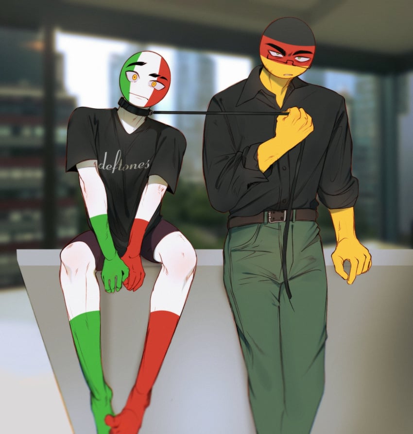 2boys collar countryhumans dafriix deftones gay gay_domination germany_(countryhumans) italy_(countryhumans) leash leash_pull male/male male_only maledom yaoi