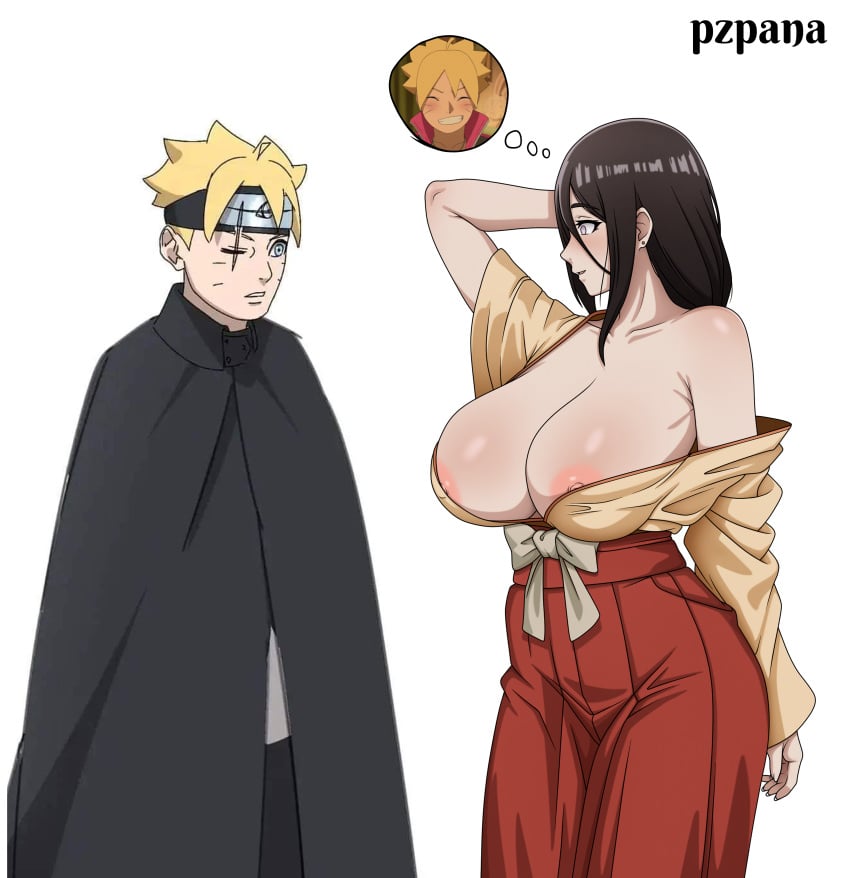 1boy 1girls adult age_difference aged_up artist_name aunt_and_nephew big_breasts blue_eyes blush boruto:_naruto_next_generations boruto:_two_blue_vortex brown_hair cape female hakama hakama_skirt headband huge_breasts hyuuga_hanabi implied_incest incest kimono konohagakure_symbol large_breasts looking_at_another looking_at_breasts looking_at_partner male naruto naruto_(series) nipple_slip nipples no_bra no_bra_under_clothes off_shoulder older_female one_eye_closed plain_background pzpana sagging_breasts scar scar_across_eye shirt short_hair simple_background skirt staring staring_at_another staring_at_breasts teenager uzumaki_boruto voluptuous voluptuous_female watermark white_background yellow_hair younger_male yukata