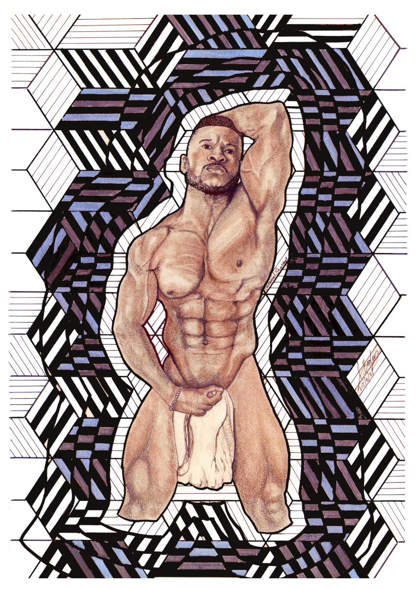 african african_male black_body black_male covering_crotch daniel_shoneye gay_male male male_only melanin muscle_worship muscles muscular muscular_male onlyfans_model pencil_(artwork) pencil_sketch real_person sketches_by_adab