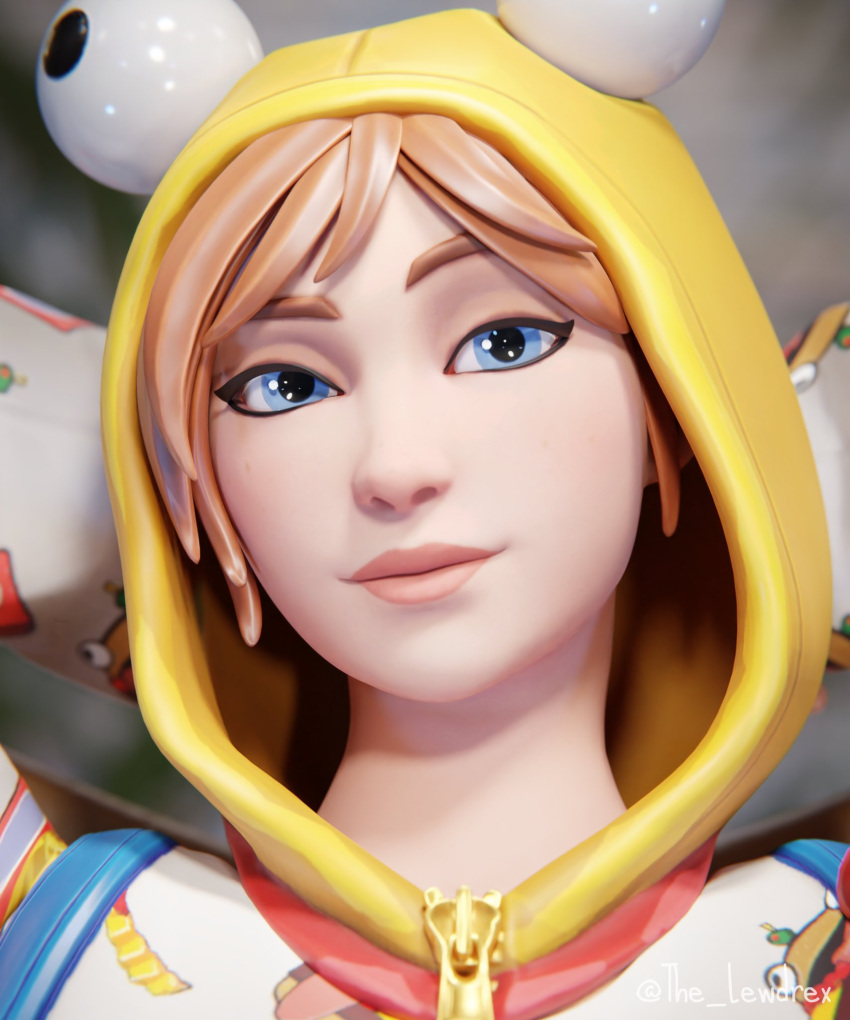 1girls 3d alternate_version_available barefoot blender blue_eyes close-up detailed_background epic_games face_closeup face_focus female female_focus female_only fortnite fortnite:_battle_royale highres lewdrex light-skinned_female light_skin looking_at_viewer onesie onesie_(fortnite) orange_hair presenting sitting smile smiling solo solo_focus watermark