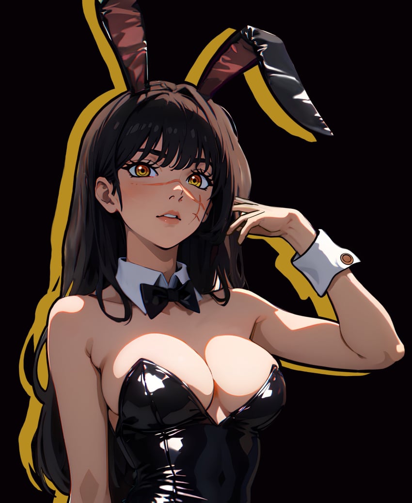 ai_generated bunny_ears bunny_girl bunnysuit chainsaw_man cleavage female female_only golden_eyes medium_breasts mitaka_asa redpostit scar scar_on_face solo yoru_(chainsaw_man)