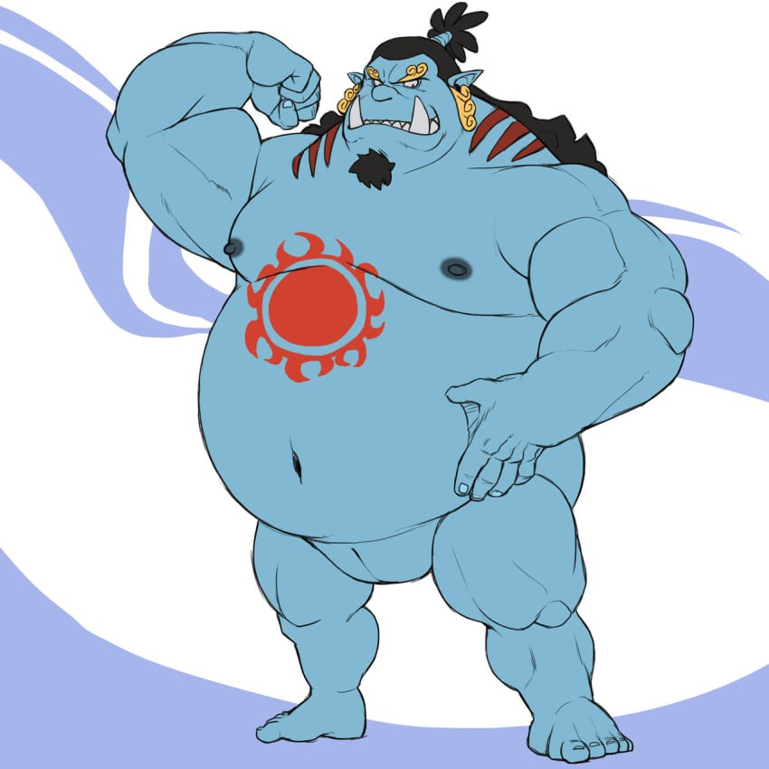 anthro bara blue_body blue_skin daddy dilf facial_hair fish-men_(one_piece) flexing genital_slit hunk jinbe male male_only nude obese obese_male one_piece othukimi overweight overweight_male slit solo solo_male