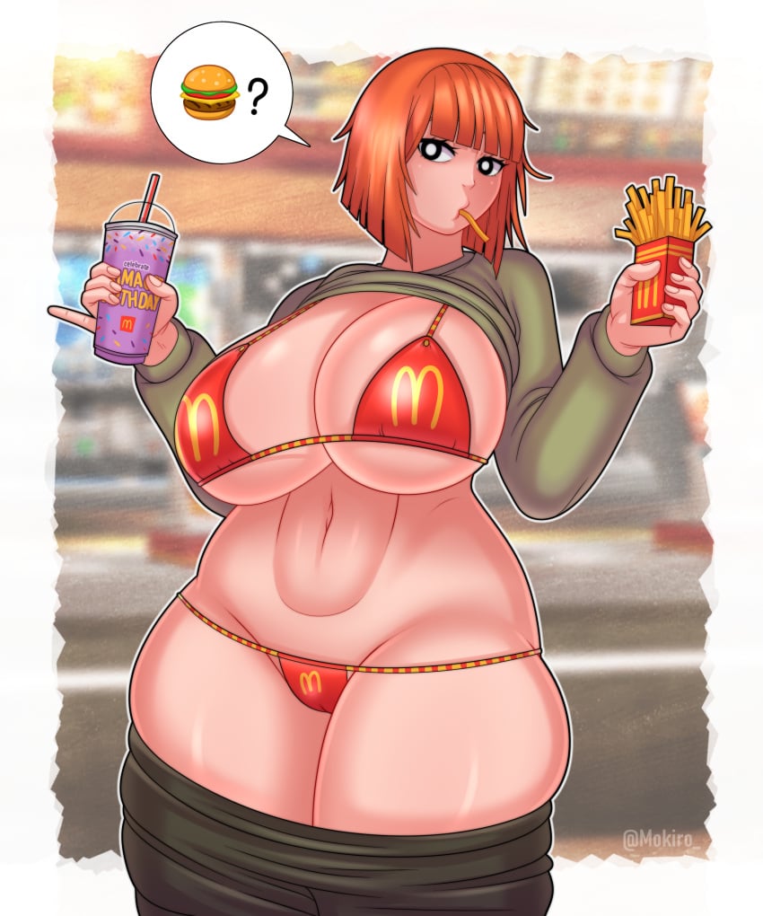 1girls alternate_breast_size big_breasts bikini breasts curvy fast_food female female_focus female_human female_only fries ginger ginger_hair hamburger mcdonald's meme milf milkshake mokiro mokiro_ mom_(japanese_mcdonald's_commercial) mommy mother orange_hair original self_upload short_hair sweater tagme voluptuous yoru_mac