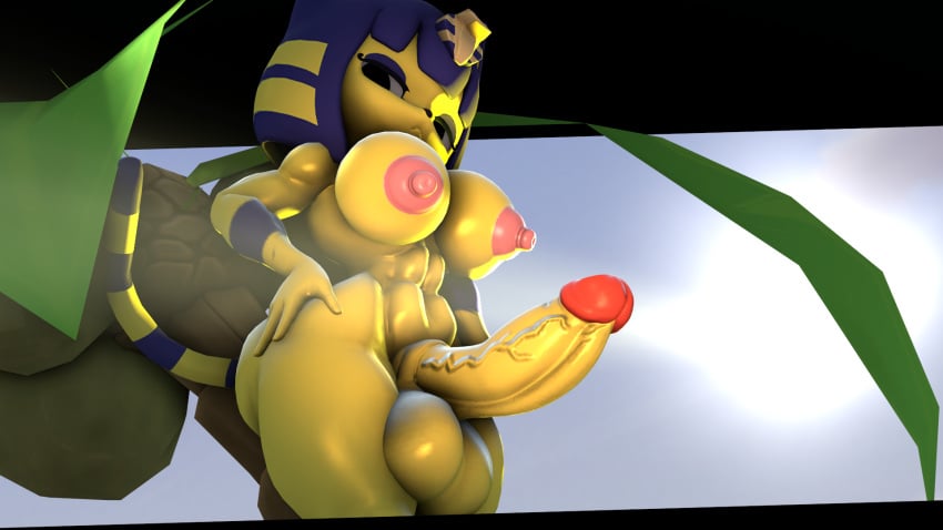 3d 3d_(artwork) 3d_model animal_crossing animal_crossing_new_horizons ankha ankha_(animal_crossing) ankha_(hazeker) ass big big_breasts dominant doubutsu_no_mori egyptian_mythology futa_only futanari hazeker huge_balls huge_cock nairu_(doubutsu_no_mori) nintendo sfm source_filmmaker thatknowndude yellow_fur