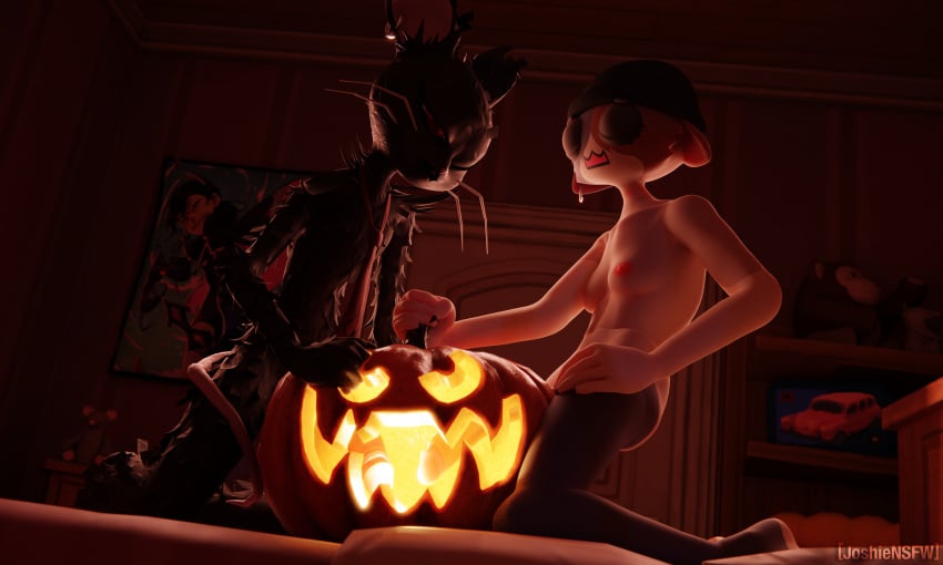 absurd_res anthro black_body black_fur breasts camille_(fortnite) domestic_cat duo ear_piercing epic_games felid feline felis female food food_penetration fortnite fruit fucking_a_fruit fucking_pumpkin fur futanari genitals gocktober hi_res huge_filesize inanimate_object intersex intersex/intersex intersex_penetrating joshiensfw mammal meow_skulls_(fortnite) meowskulls murid murine necktie nude penetration penis piercing plant pumpkin pumpkin_masturbation rat ring_piercing rodent tomboy