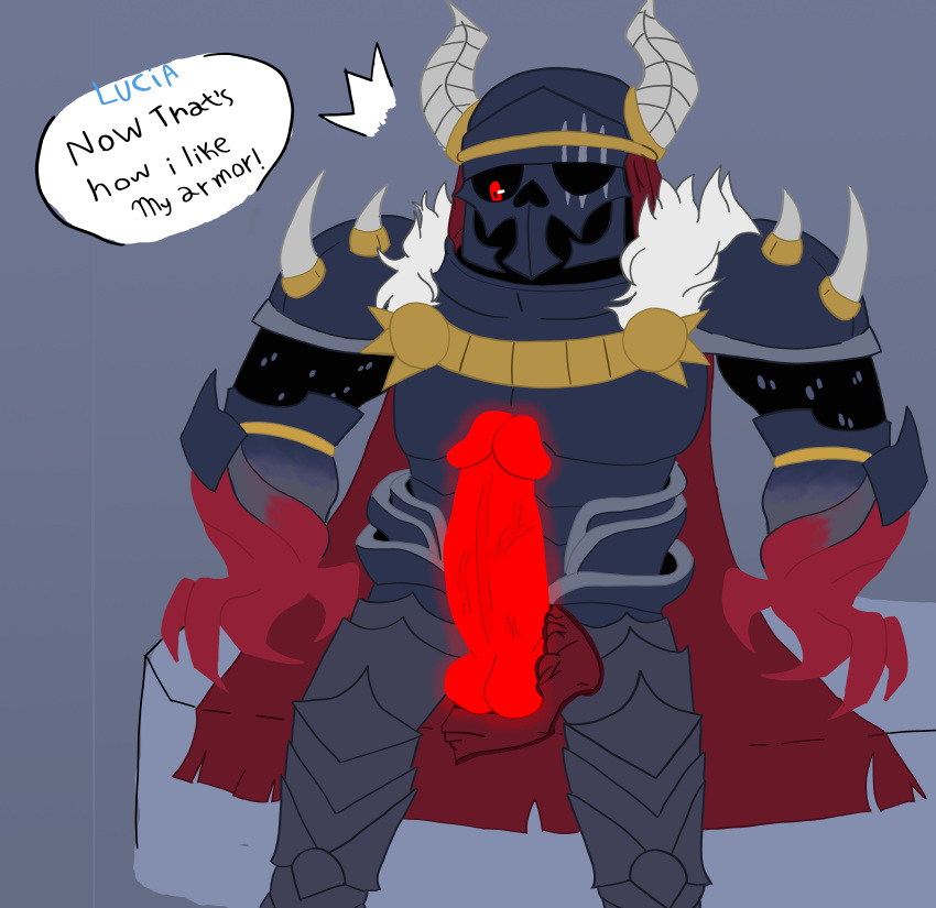 armor big_penis glowing_penis lucia_suitor_armor masked_only modeus_(suitor_armor) non-human suitor_armor surprised teasing webtoon