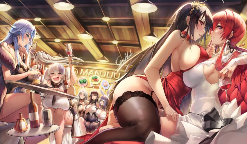 6+girls azuma_(azur_lane) azuma_(soft_voice_of_spring)_(azur_lane) azur_lane babydoll black_babydoll blush breasts character_request chkalov_(azur_lane) cleavage closed_mouth commentary dress english_commentary formidable_(azur_lane) formidable_(timeless_classics)_(azur_lane) gainoob hair_between_eyes indoors looking_at_viewer manjuu_(azur_lane) monarch_(azur_lane) monarch_(white_warrick)_(azur_lane) multiple_girls new_jersey_(azur_lane) new_jersey_(snow-white_ceremony)_(azur_lane) open_mouth parted_lips sideboob sidelocks sitting smile sovetskaya_belorussiya_(azur_lane) sovetskaya_belorussiya_(relaxation_stratagem)_(azur_lane) standing taihou_(azur_lane) taihou_(forbidden_feast)_(azur_lane) thighs wedding_dress yuri