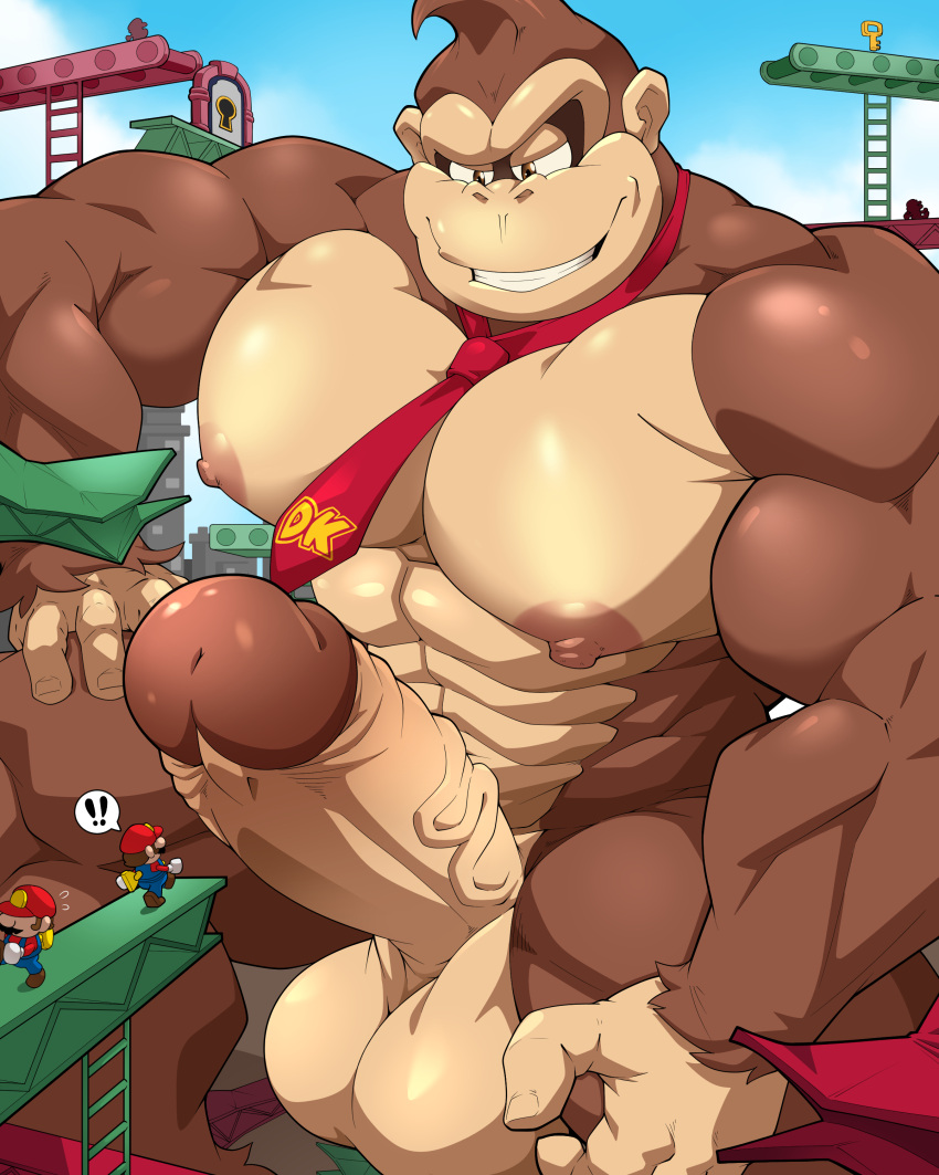 absurd_res anthro bara big_penis donkey_kong donkey_kong_(series) erection genitals hi_res huge_cock hyper hyper_genitalia hyper_penis kong maldu male male_only mammal mario_vs._donkey_kong mini_mario muscular muscular_male necktie necktie_between_breasts nintendo nude nude_male penis primate solo vein veiny_penis