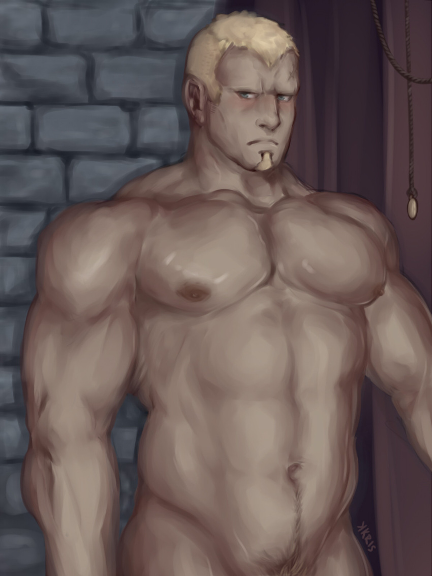 bara benny_(fire_emblem) facial_hair fire_emblem fire_emblem_fates male male_only muscles muscular nintendo nsfwkris nude scar solo solo_male