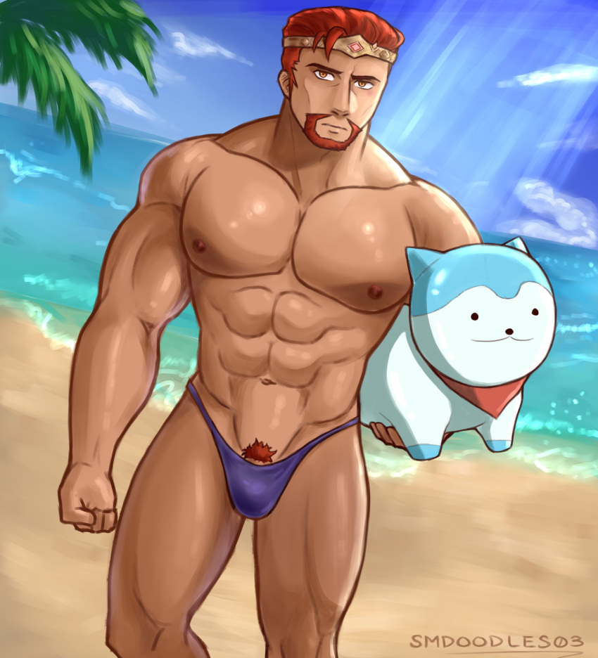 balls beard bulge facial_hair fire_emblem fire_emblem_engage male male_only morion_(fire_emblem) muscles muscular nintendo penis smdoodles03 solo sommie_(fire_emblem) thong