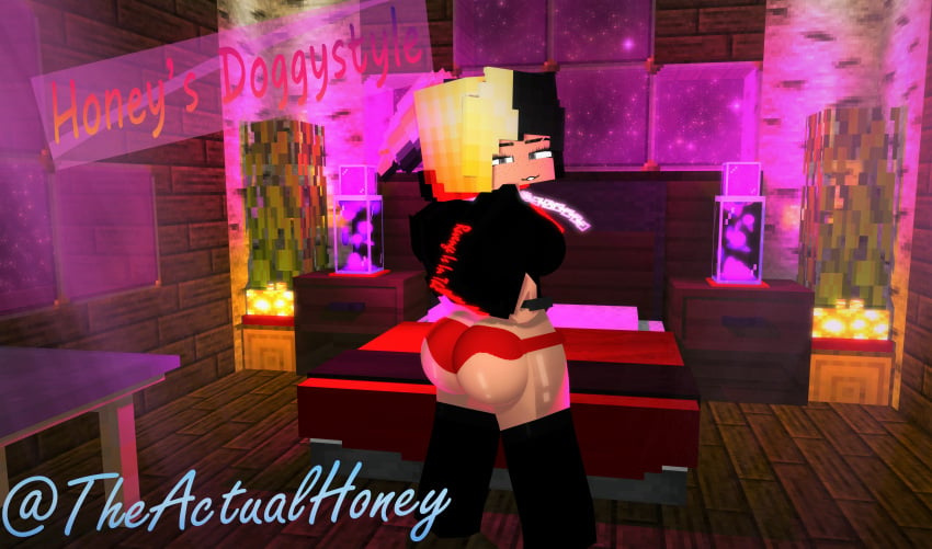 1girls bedroom big_ass big_butt black_and_blonde_hair honey_(tah) mine-imator minecraft panties theactualhoney