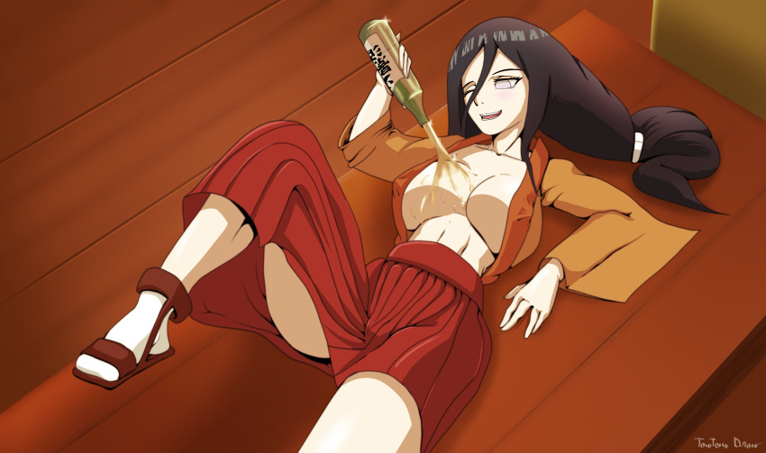 1girls 2d aldrine_art asian asian_clothing asian_female bare_thighs big_breasts boruto:_naruto_next_generations breasts_out brown_hair busty cleavage clothed clothing drunk erect_nipples erect_nipples_under_clothes exposed_breasts female female_focus female_only footwear hair_ribbon hi_res high_resolution highres hyuuga_hanabi indoors inner_sideboob japanese_clothes kimono large_breasts light-skinned_female light_skin long_hair long_skirt mature mature_female milf naruto naruto_(series) nipple_bulge no_bra on_back on_table one_eye_closed pale-skinned_female pale_skin ponytail pouring pouring_on_breasts pouring_on_self purple_eyes ribbon sandals shounen_jump skirt smile smiling socks solo solo_female solo_focus thighs tied_hair very_long_hair white_socks wine wine_bottle yukata