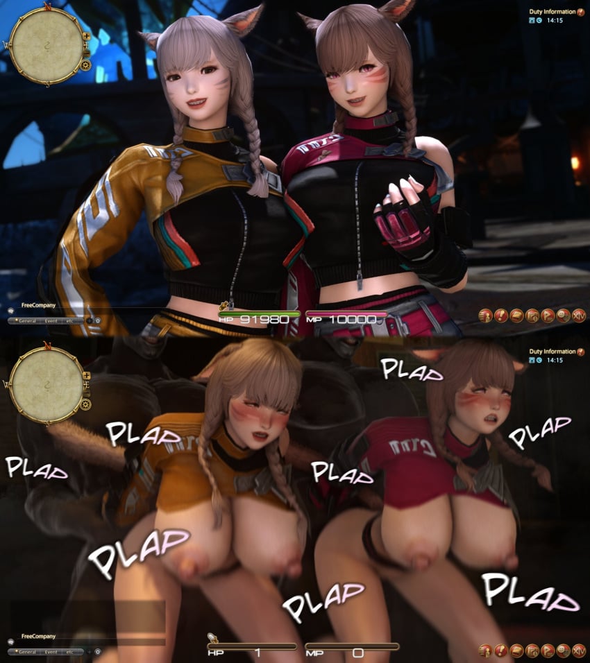 2girls 2koma 3d areolae before_and_after big_breasts big_nipples blush breasts breasts_out captured catgirl challenge challenging cheeky dark-skinned_male defeat defeat_sex defeated defeated_heroine domination duel erect_nipples female final_fantasy final_fantasy_xiv forced from_behind from_behind_position fucked_into_submission game gameplay_mechanics gpose(ffxiv) grabbing health_bar hud image instant_loss instant_loss_2koma interracial kawaii_awww miqo'te nipples plap rape secretly_loves_it slave smug tagme