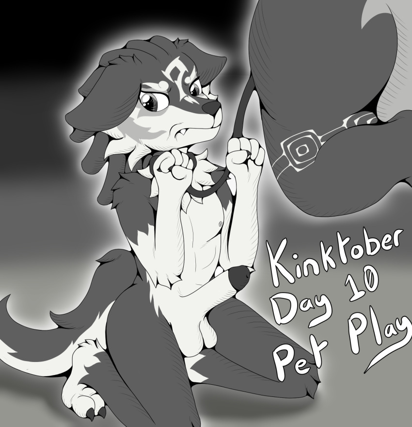 anthro black_and_white canid canine canis collar duo ears_down erection female foxkai genitals hi_res inktober inktober_2023 kinktober leash link male mammal midna monochrome nintendo nude page_10 penis petplay pivoted_ears roleplay solo_focus solo_male submissive submissive_male the_legend_of_zelda the_legend_of_zelda:_twilight_princess twilight_princess wolf wolf_link