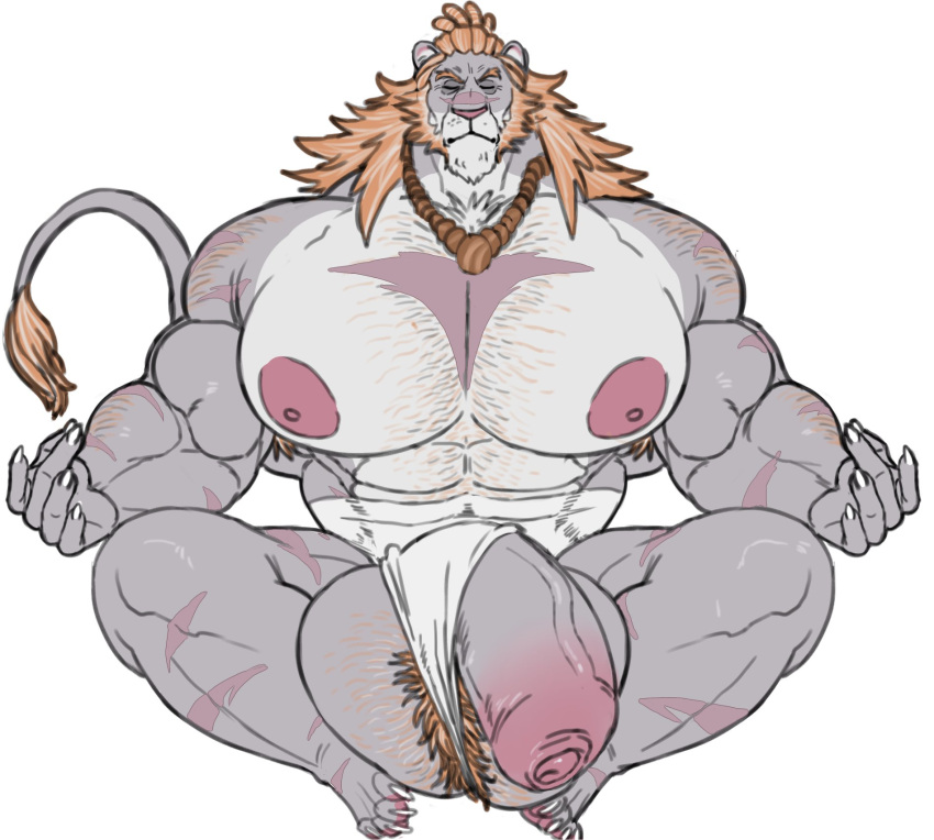 abs anthro areolae ball_tuft balls big_areola big_muscles big_pecs chest_hair closed_eyes color crossed_legs felid feline flaccid foreskin furry homura_(character) huge_balls huge_cock huge_muscles huge_pecs hyper hyper_balls hyper_penis ineffective_clothing itzcharlie lion lotus_position male male_only mammal markings meditation muscles muscular_arms muscular_legs muscular_male necklace nipples pecs penis sitting solo solo_focus solo_male tail underwear